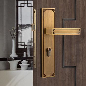 纯铜新中式门锁室内卧室房间木门锁卫生间锁具家用通用型把手静音锁子